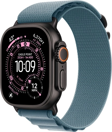 Apple Watch Ultra 3 49 мм, корпус из черного титана, ремешок Alpine нежно-голубого цвета, размер S